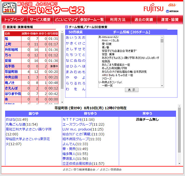 よさこいどこいこサービスで競演場、演舞場を調べる